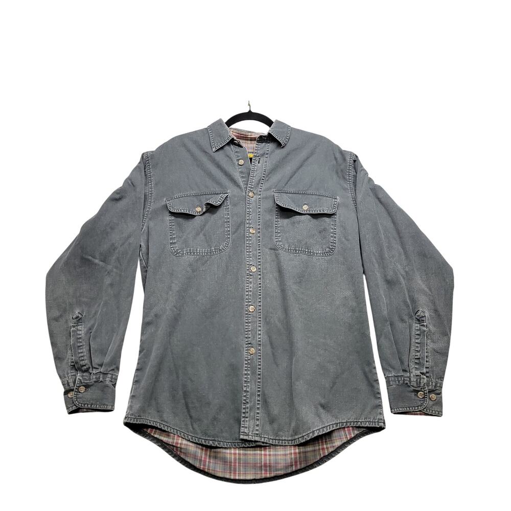 Cabela's Flannel Lined Shirt Men's M Gray Long Sleeve Grunge Distressed Y2K